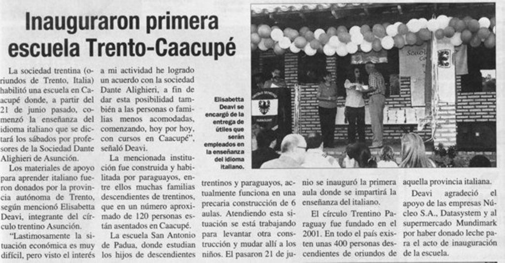 Circulo trentino - Inauguracion De La Escuela Trento Caacupe