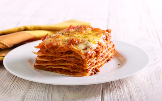 Slice Of Lasagna On Plate Selective Focus