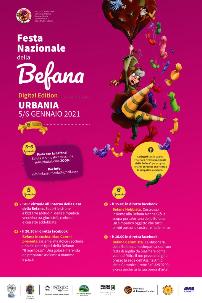 Epifanía y fiesta de la Befana en Urbania, Italia 