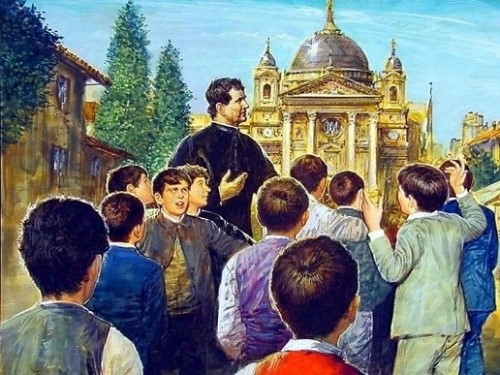 Don Bosco Entre Una Multitud De Ninos A Color