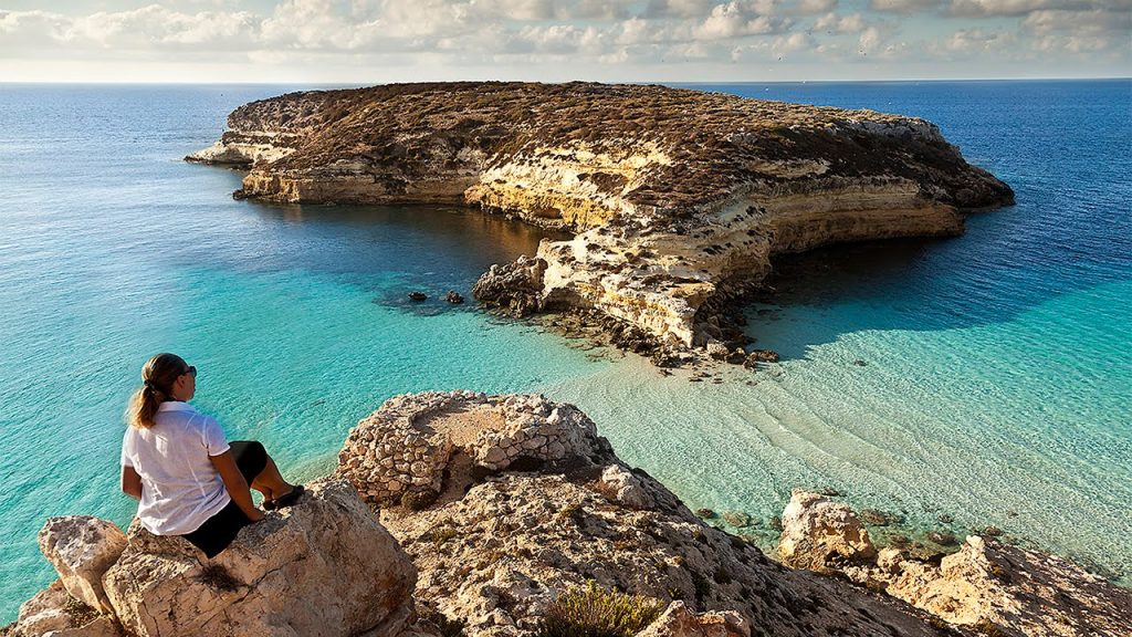 The bay of the Isola dei Conigli di Lampedusa is a nature reserve