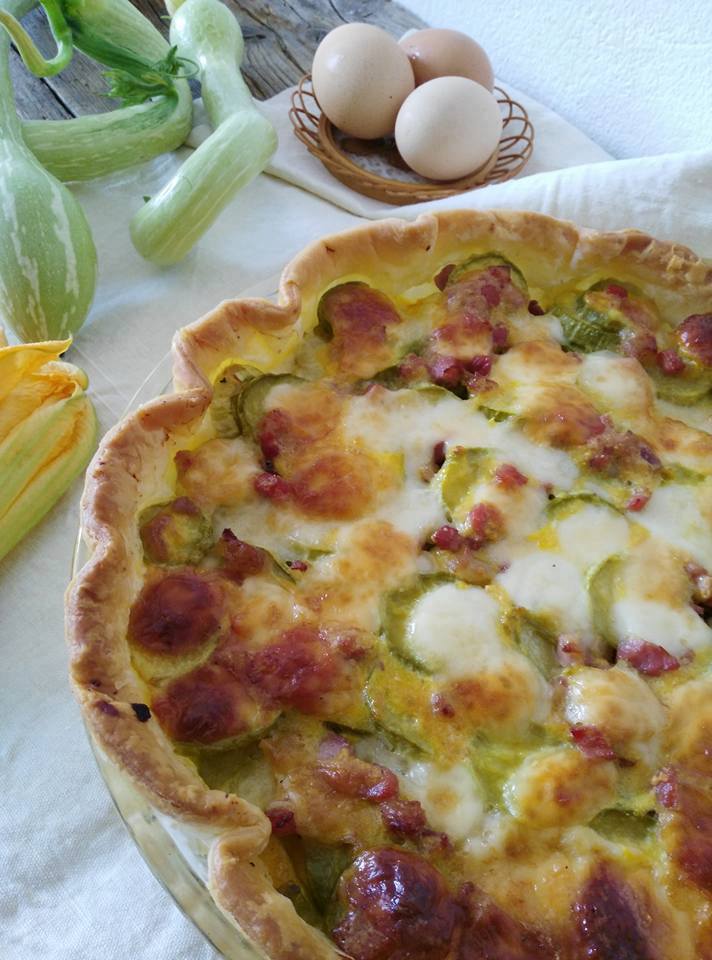 Puff pastry filled with courgettes, grated parmesan and bacon