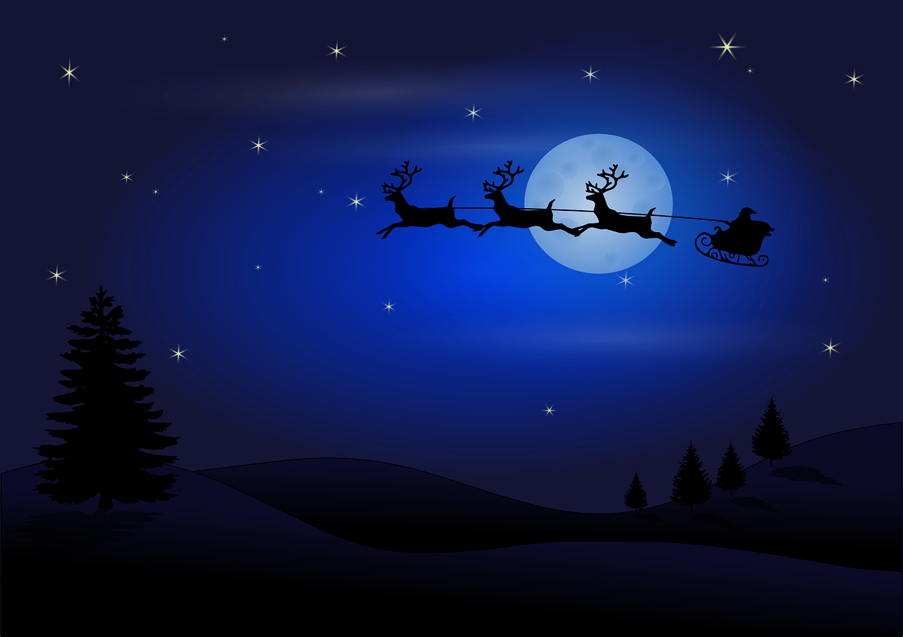 Santa's sleigh travels through the night