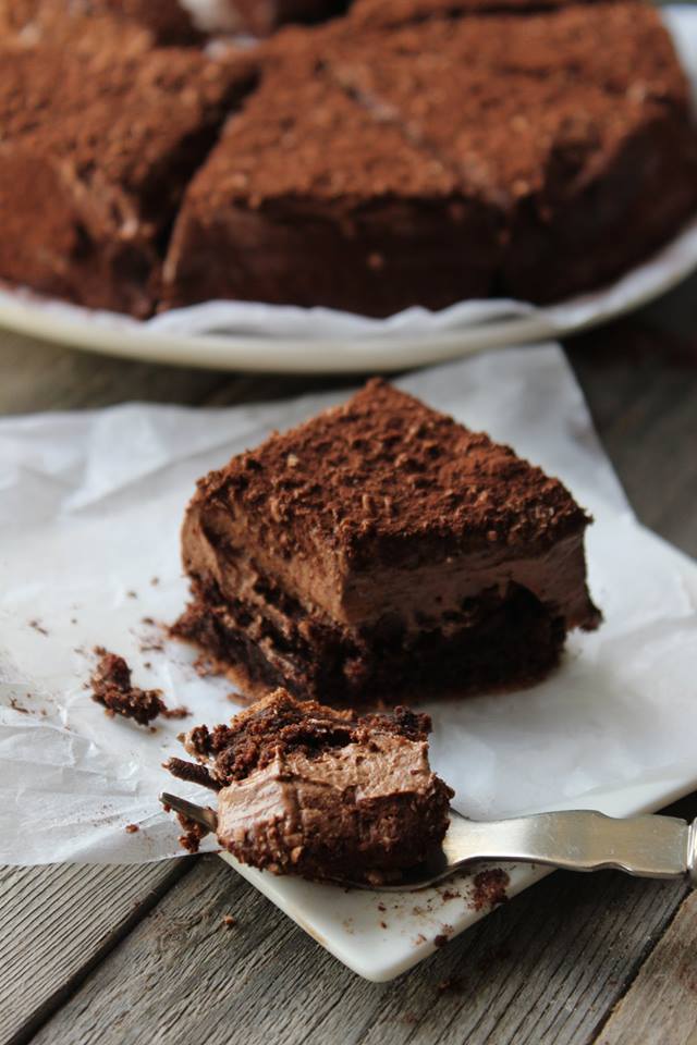 small piece of Extreme chocolate cake on fork