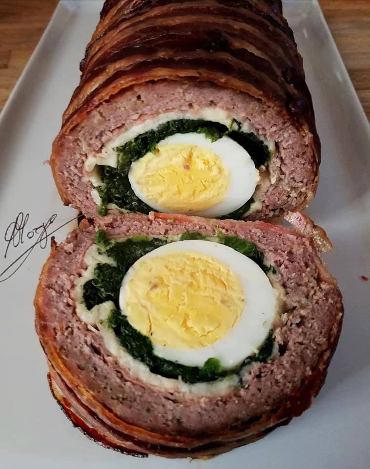 meatloaf sliced with the egg inside