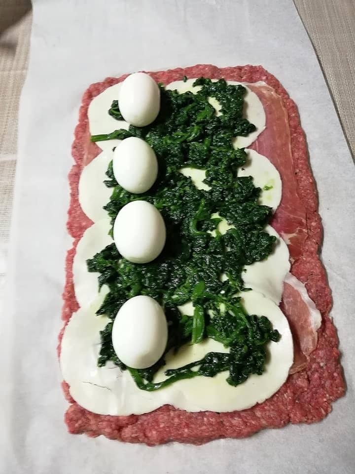 meatloaf surprise base with galbanone eggs and spinach