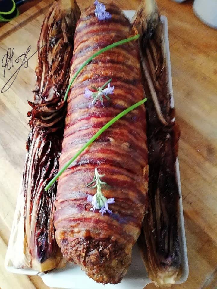 meatloaf surprise cooked with radicchio on the sides