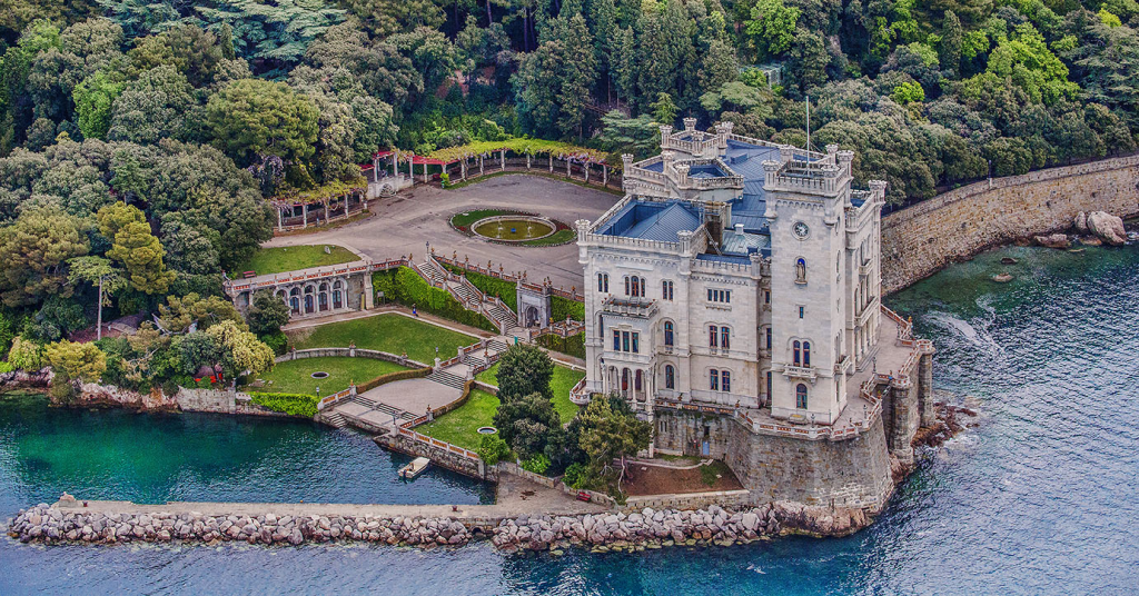 Miramare Castle, aerial view of the gulf