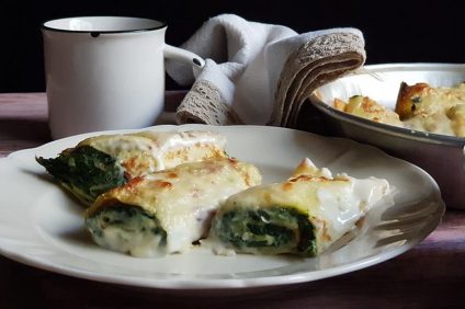 dish with crepes with ricotta and spinach