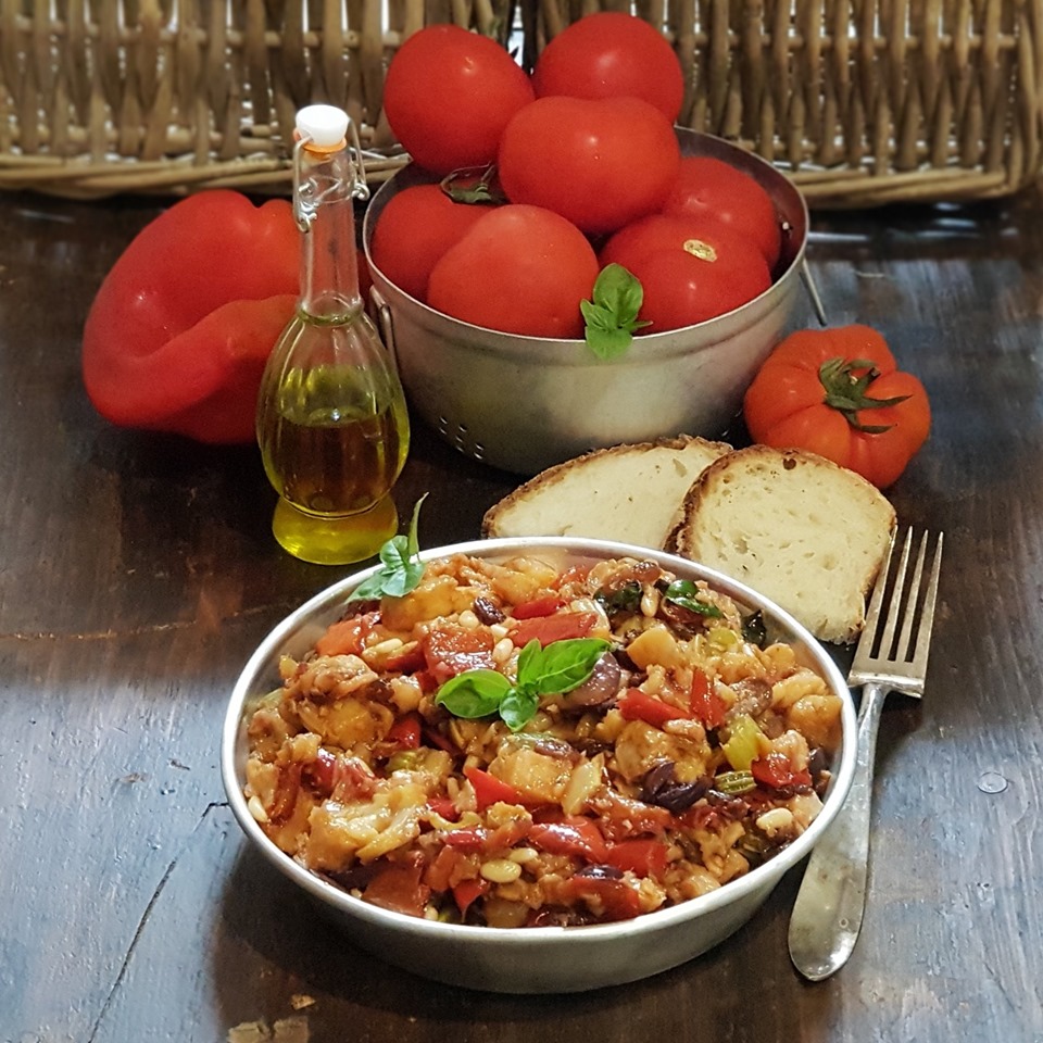 Fried Sicilian caponata and main ingredients