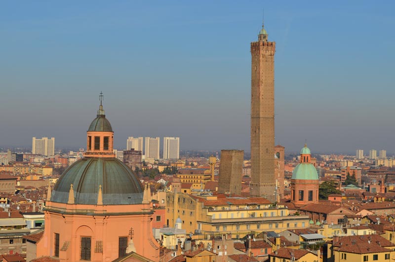 Towers of Bologna in the middle of the buildings