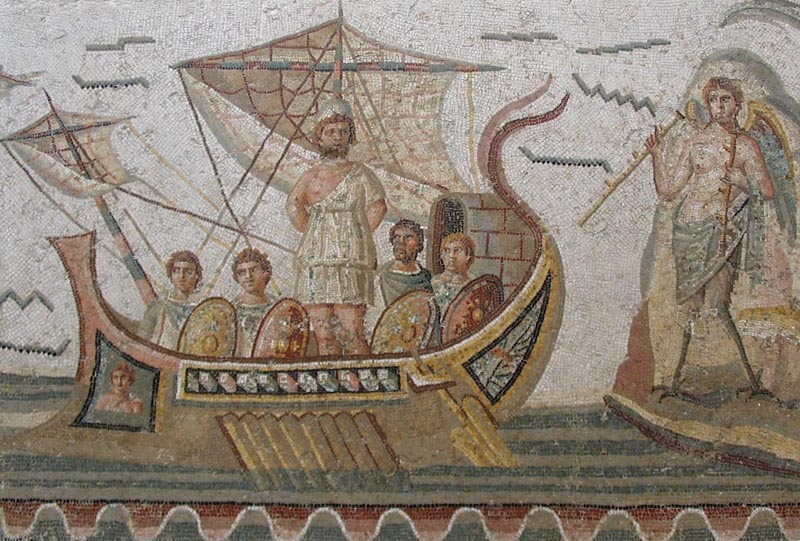Partenope -Mosaic depicting Ulysses tied to his ship
