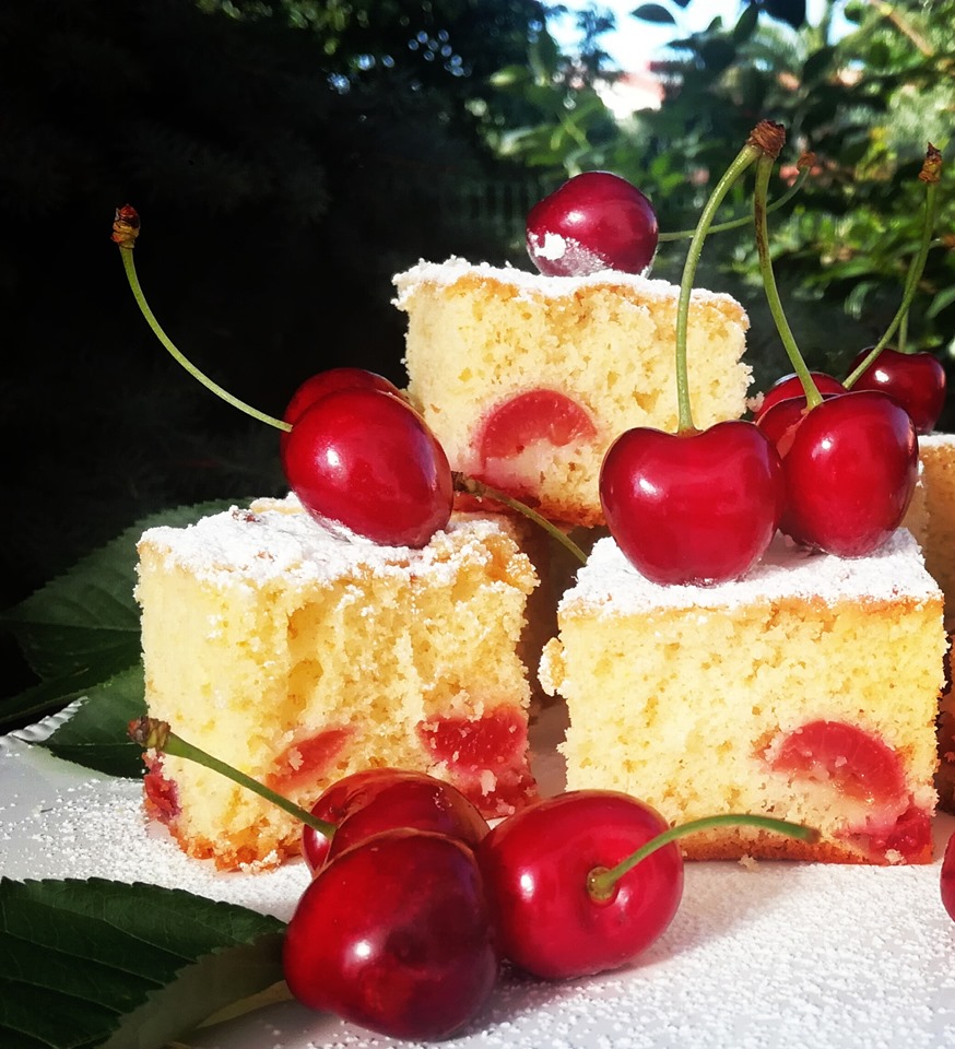 Soft squares with red cherries