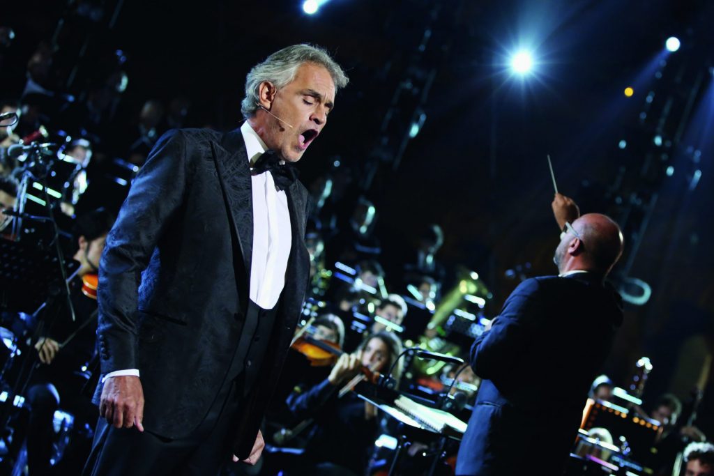 Andrea Bocelli singing one of his lyric pieces