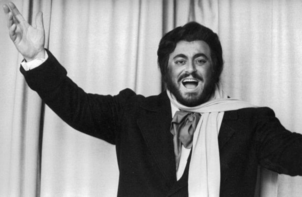 black and white photo Luciano Pavarotti at his debut