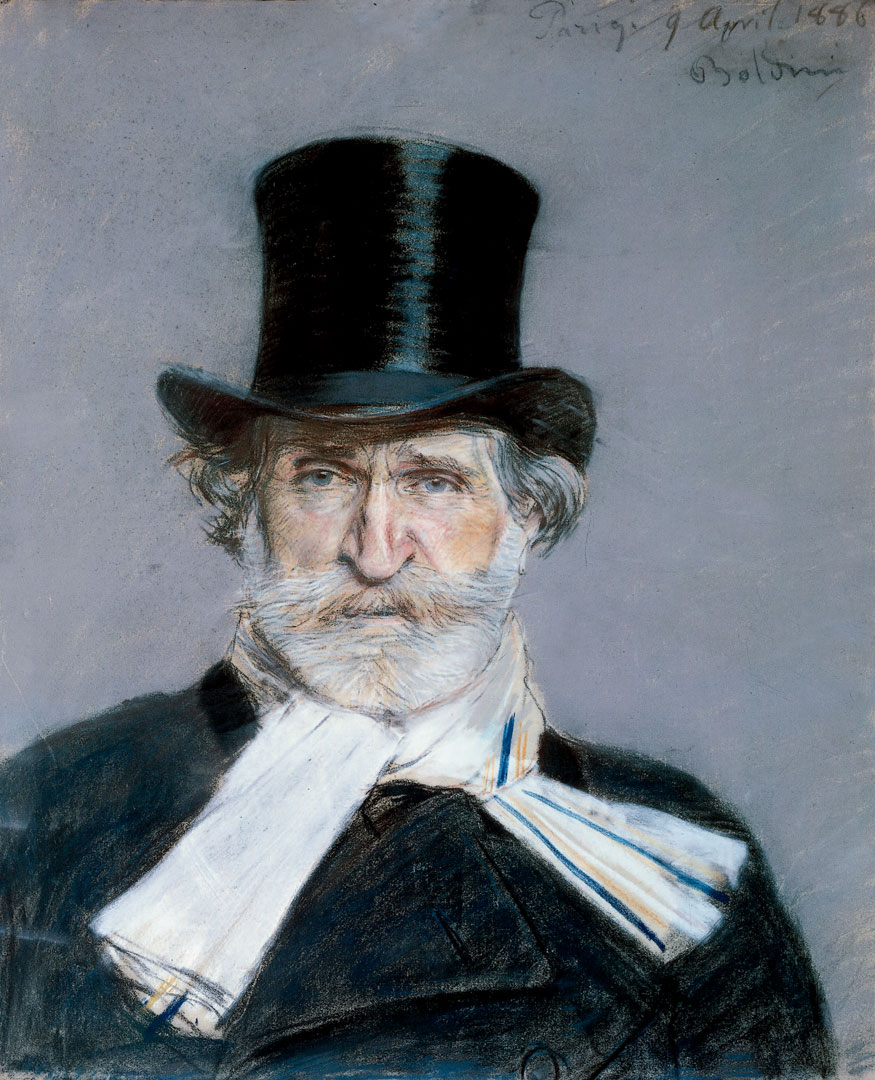 photo of giuseppe verdi with hat and white scarf