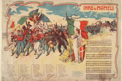 Mameli's anthem. antique poster with text of the Song of the Italians