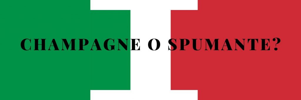 Champagne o spumante - bandiera dell'Italia con dentro la scritta Champagne o spumante