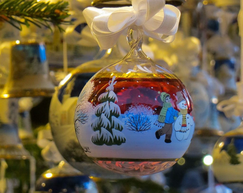 Christmas village - decorated glass ball