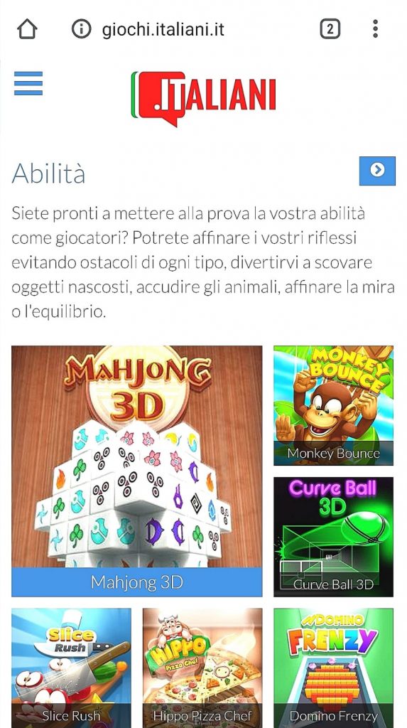 5 cose che si possono fare in quarantena - schermata giochi del sito di italiani.it