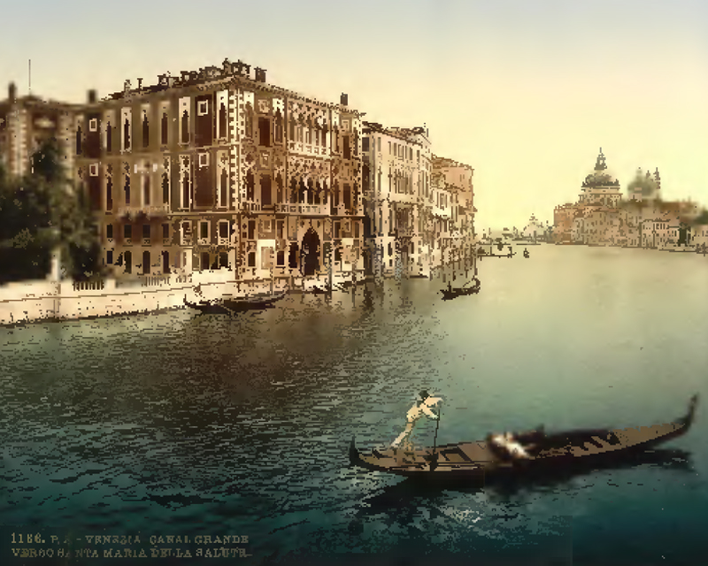 Aquarell, das den Canal Grande in Venedig mit einer Gondel darstellt