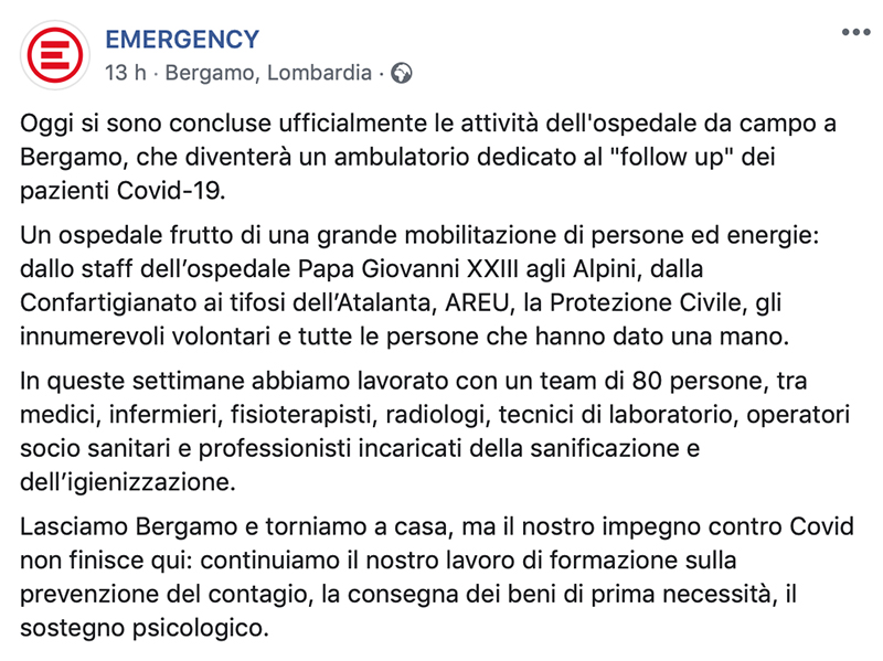 ospedale da campo - post di emergency