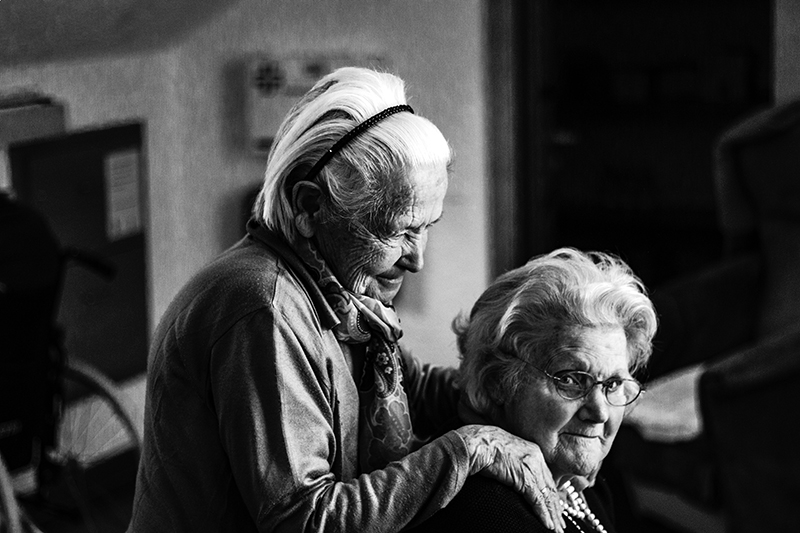 centenarians - black and white photo of two old ladies