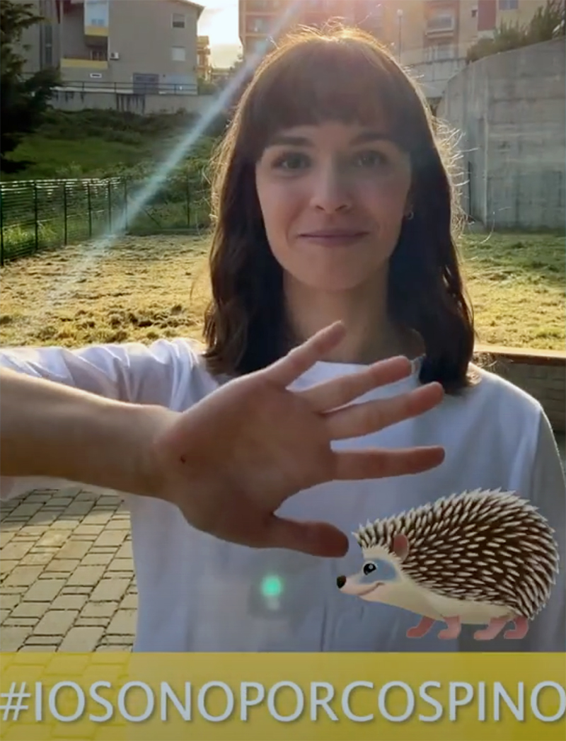 saluto del porcospino - una ragazza con un porcospino - porcupine greeting: a girl with a porcupine in her hands 