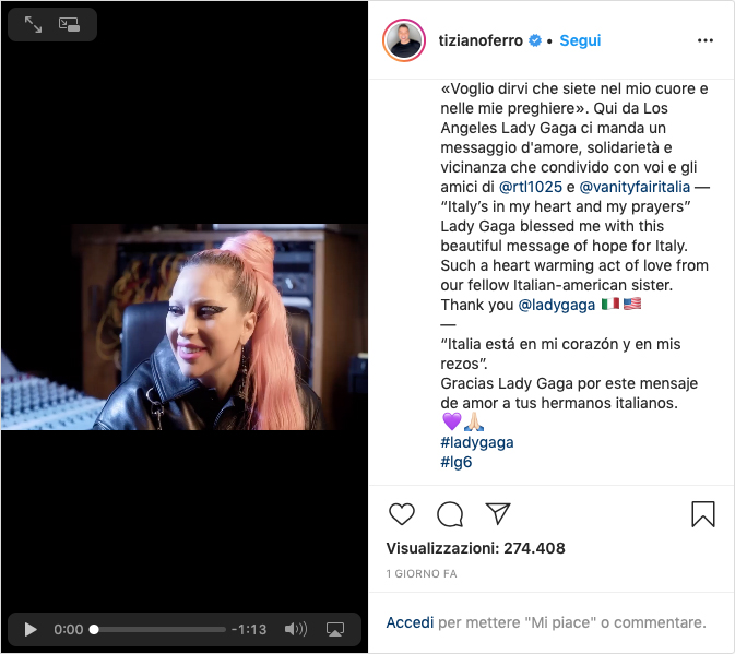 lady gaga - message from Tiziano Ferro