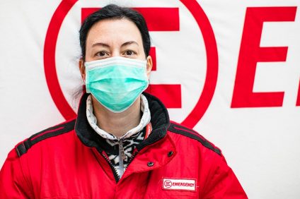 field hospital - emergency worker with mask