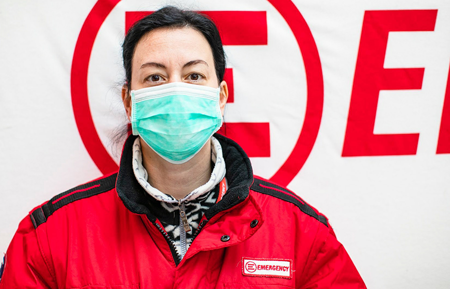 field hospital - emergency worker with mask