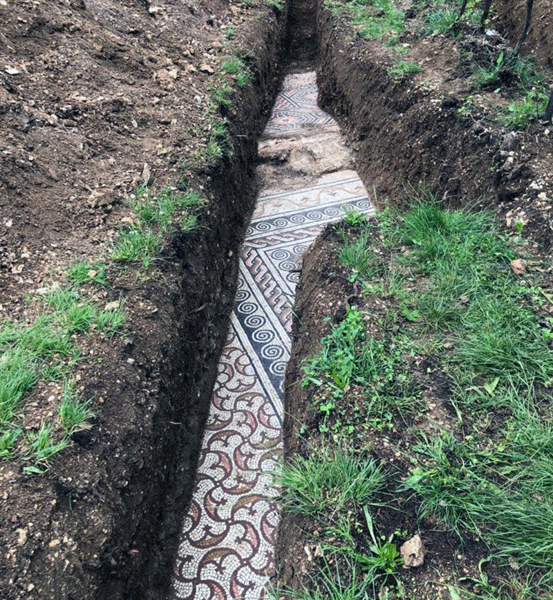 A Roman mosaic found during excavations