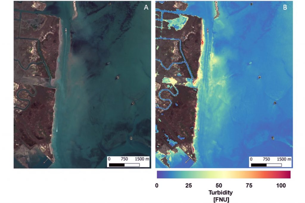 deux photos de Venise recueillies par satellite avant et après le confinement