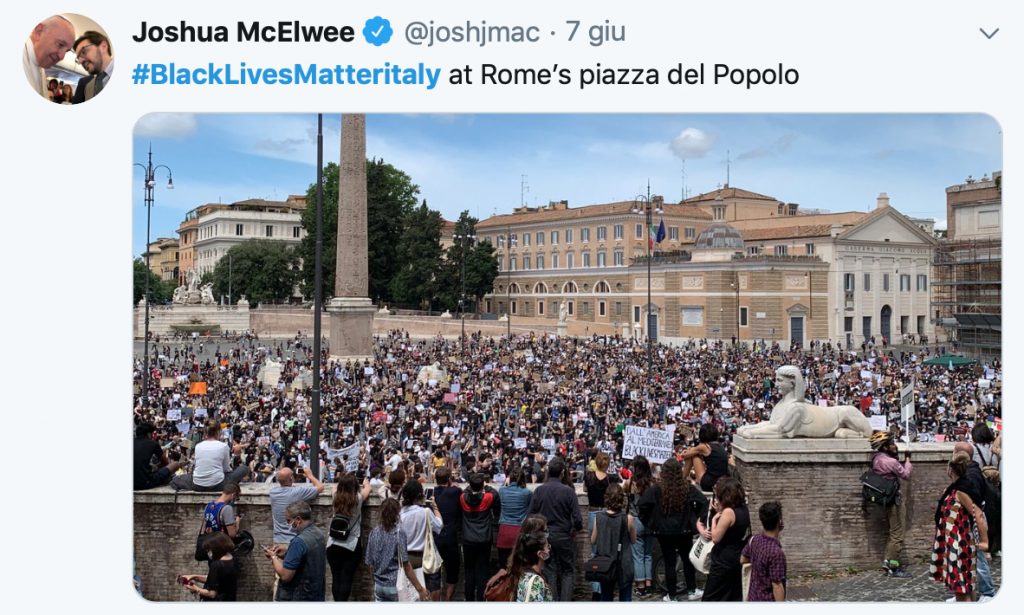 Italia se arrodilla - un twitter de Joshua McElwee - Italia se arrodilla