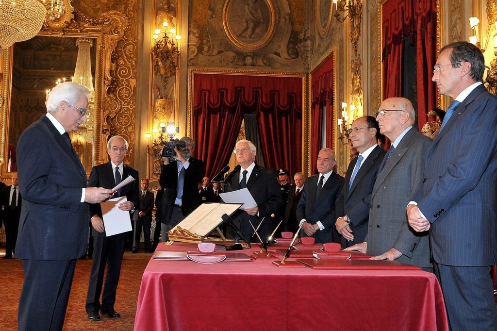 Sergio Mattarella at the moment of the oath