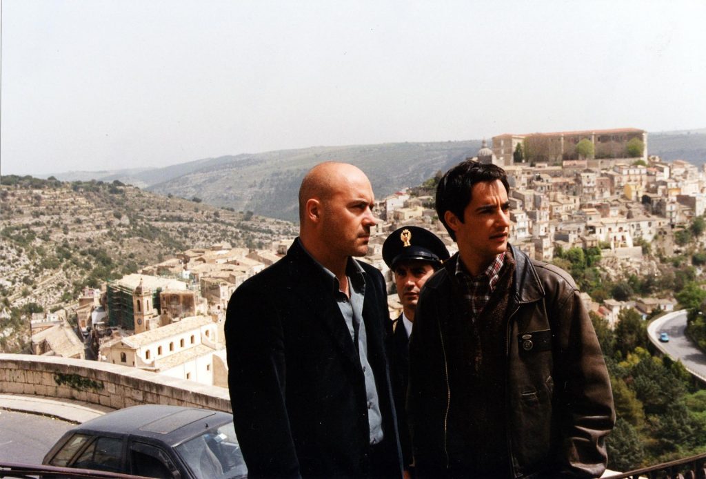 Camilleri - scene from the film with Montalbano and Fazio