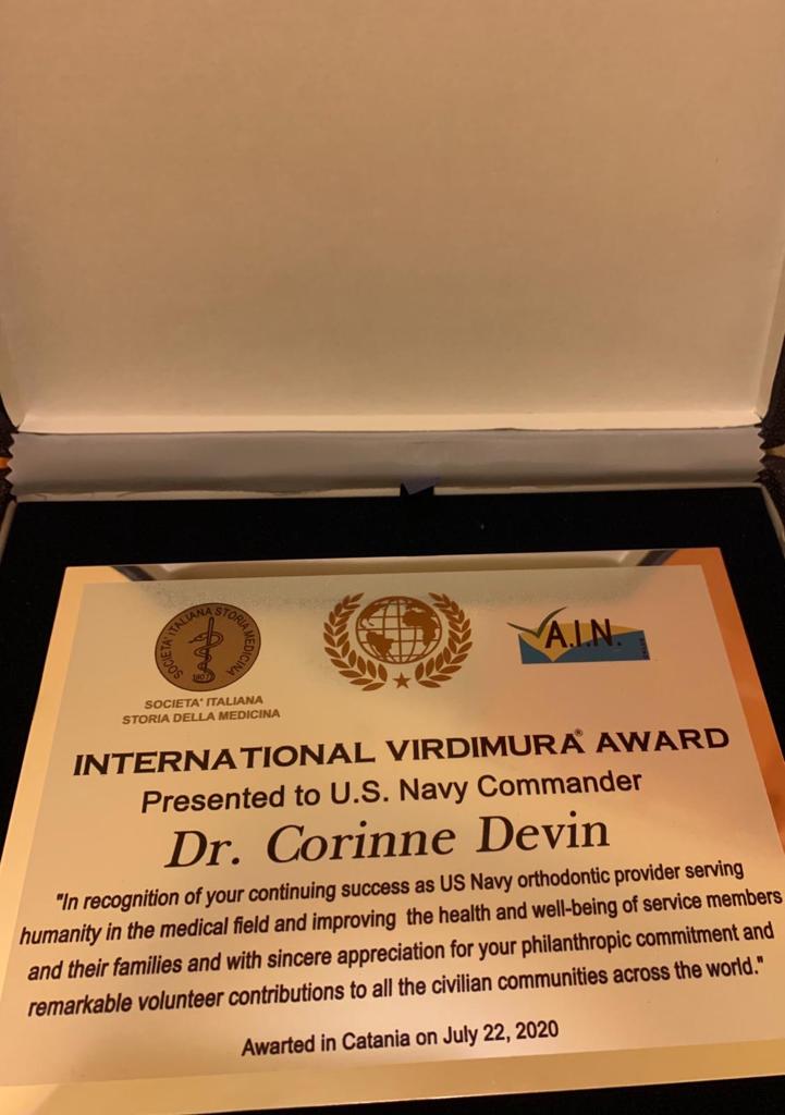 virdimura award plaque to CORINNE DEVIN
