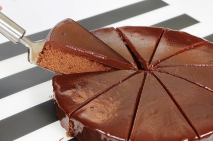 sliced ​​chocolate cake
