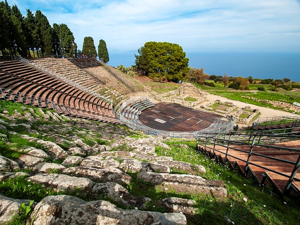 The Greek theater of Tindari where the Mythos Opera Festival is taking place