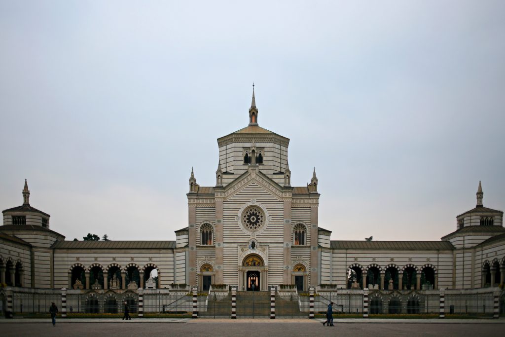 external front view of the monumental cemetery of Milan