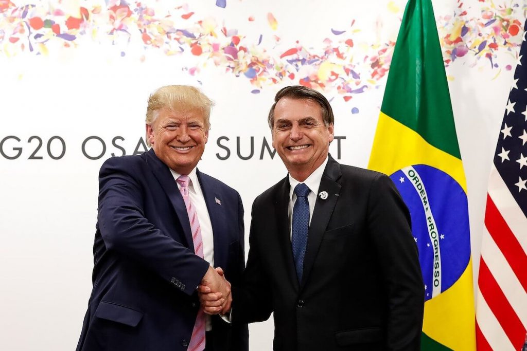 Trump e Bolsonaro no Osaka G20 em 2019