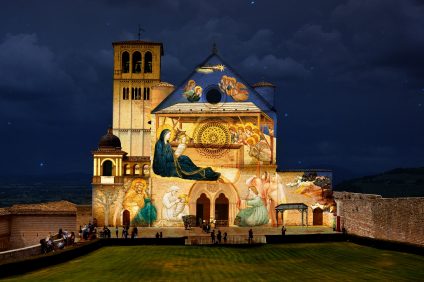 The nativity scene projected in Assisi