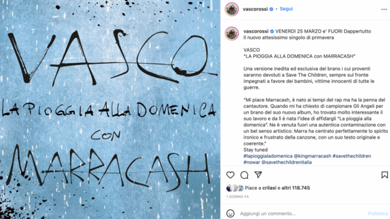 Vasco Rossi e Marracash - Il post pubblicato da Vasco Rossi su Instagram