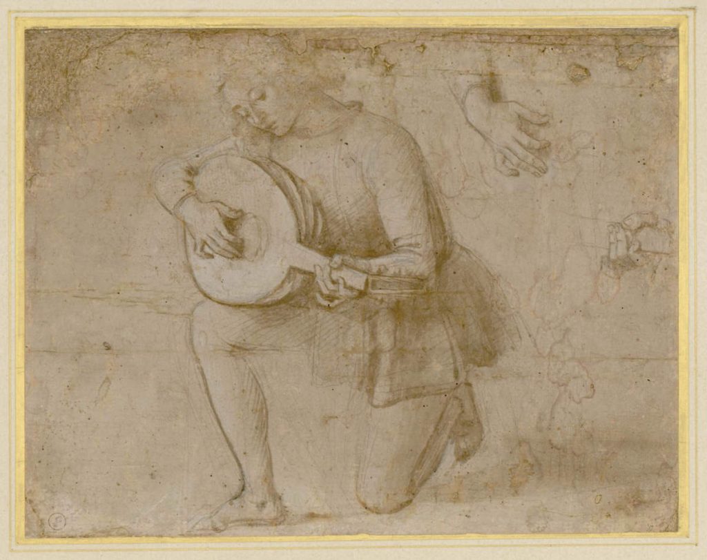 Nel segno di Raffaello - Perugino - Giovane che suona il liuto e particolari dello studio delle sue mani