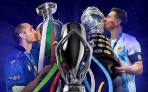 Finalissima 2022 - Chiellini e Messi baciano i trofei di Euro 2022 e Copa América
