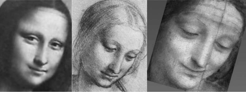 Monnalisa - comparação de Mona Lisa, Cabeça de uma Mulher e Santa Ana