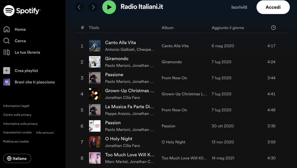 canciones de radio italiana.it