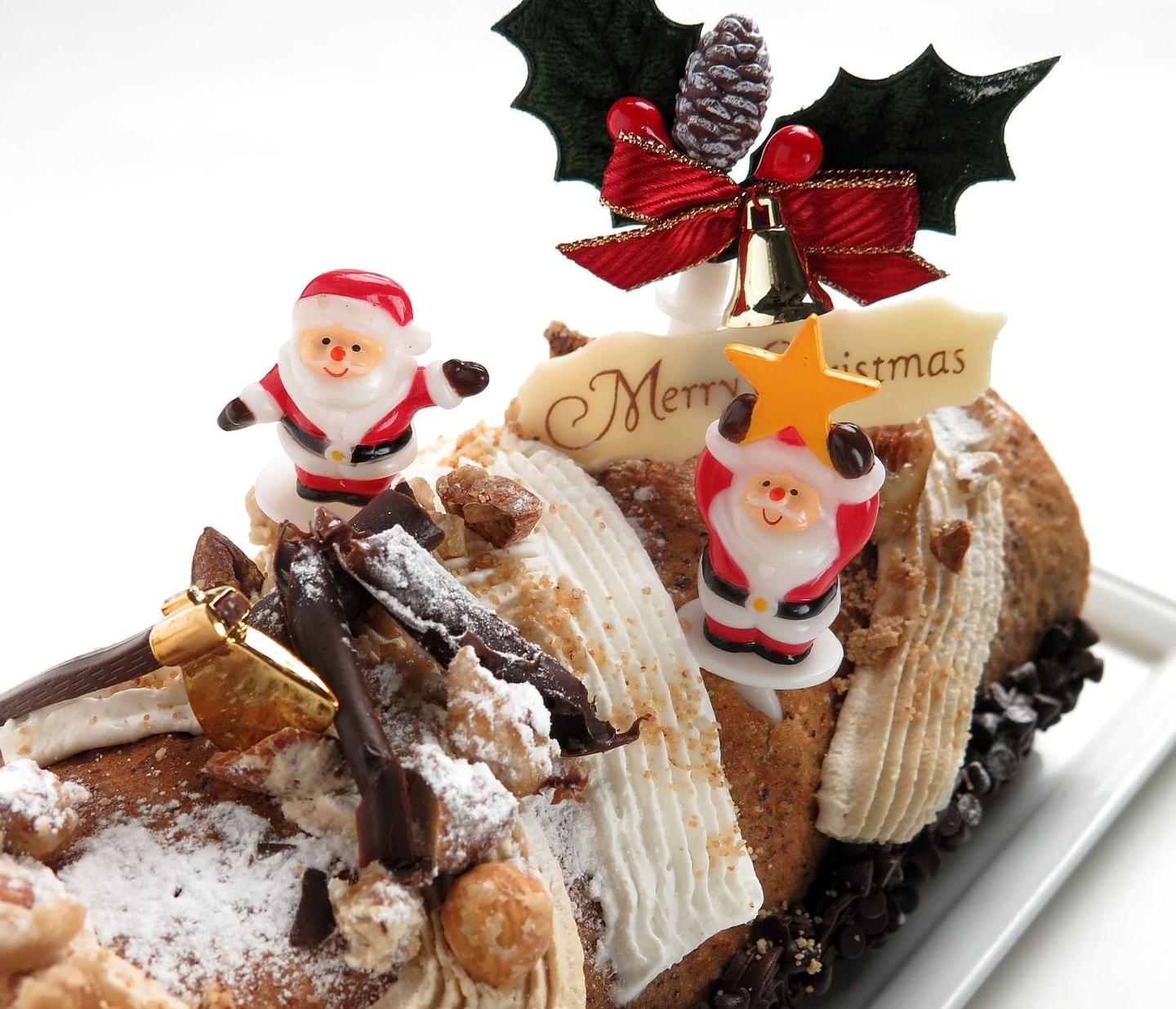 Christmas log with decorations