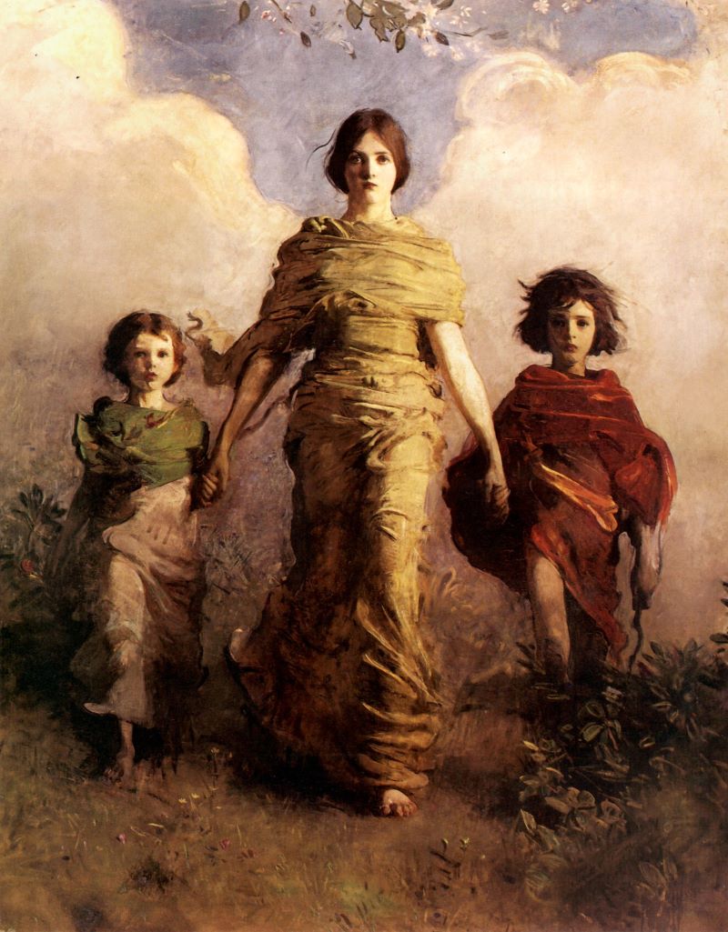 pintor italiano - Pintura Madre Con Sus Hijos