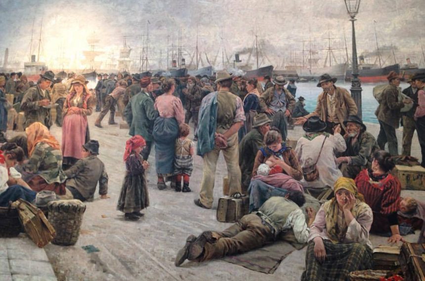 Inmigración - Pintura Inmigrantes En El Puerto De Montevideo